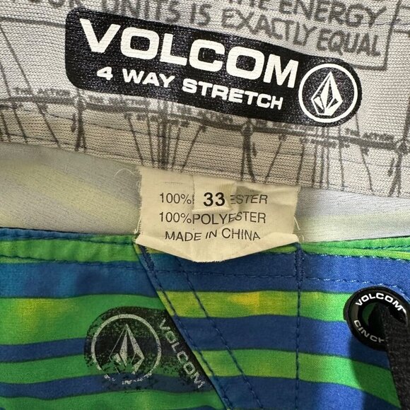 Volcom Men Size 33 Blue Green Striped Swim Board‎ Shorts EUC - Picture 9 of 9